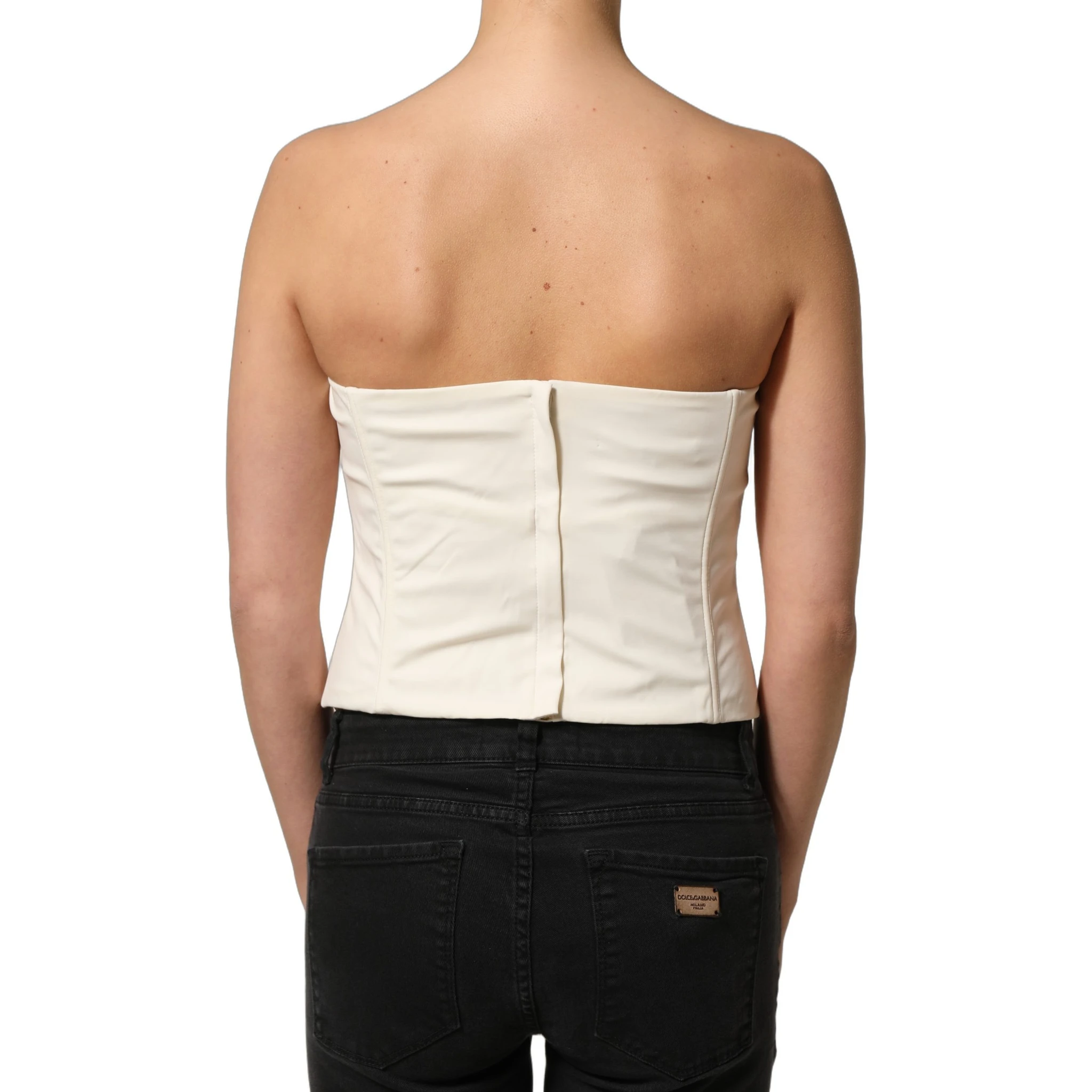 Off White Strapless Sweetheart Neck Top