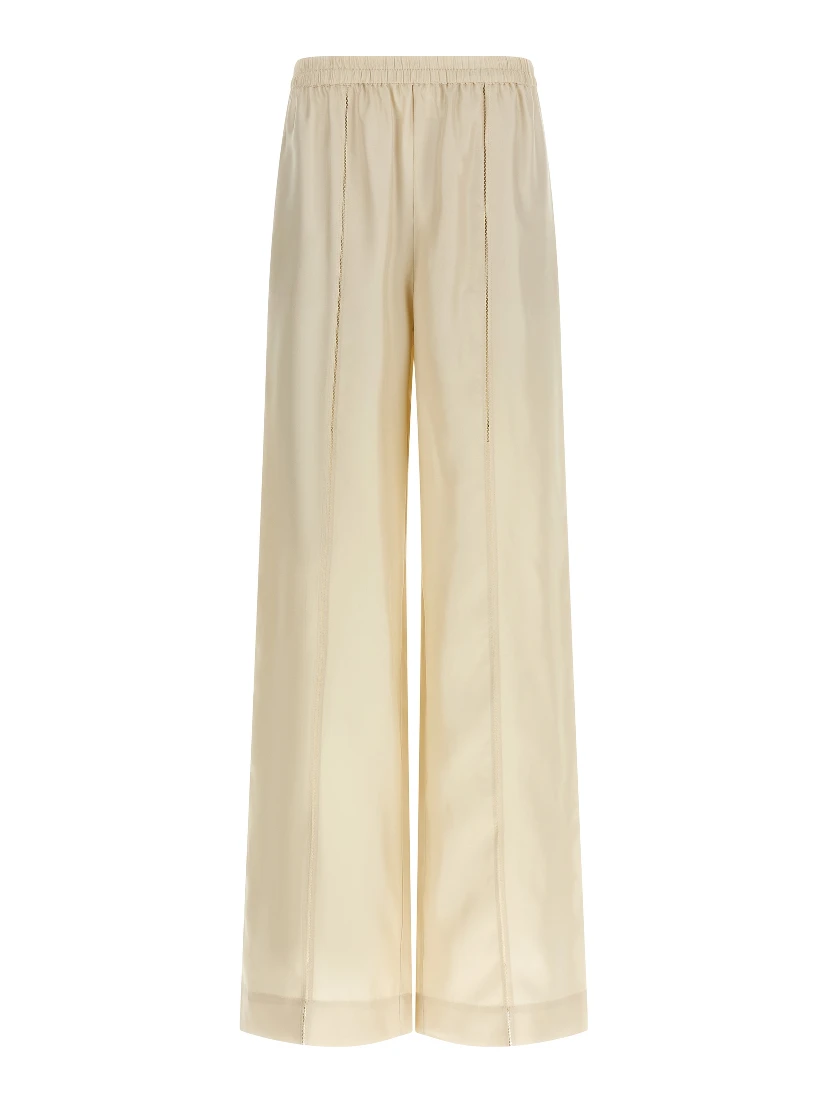 Beige Silk Casual Pants