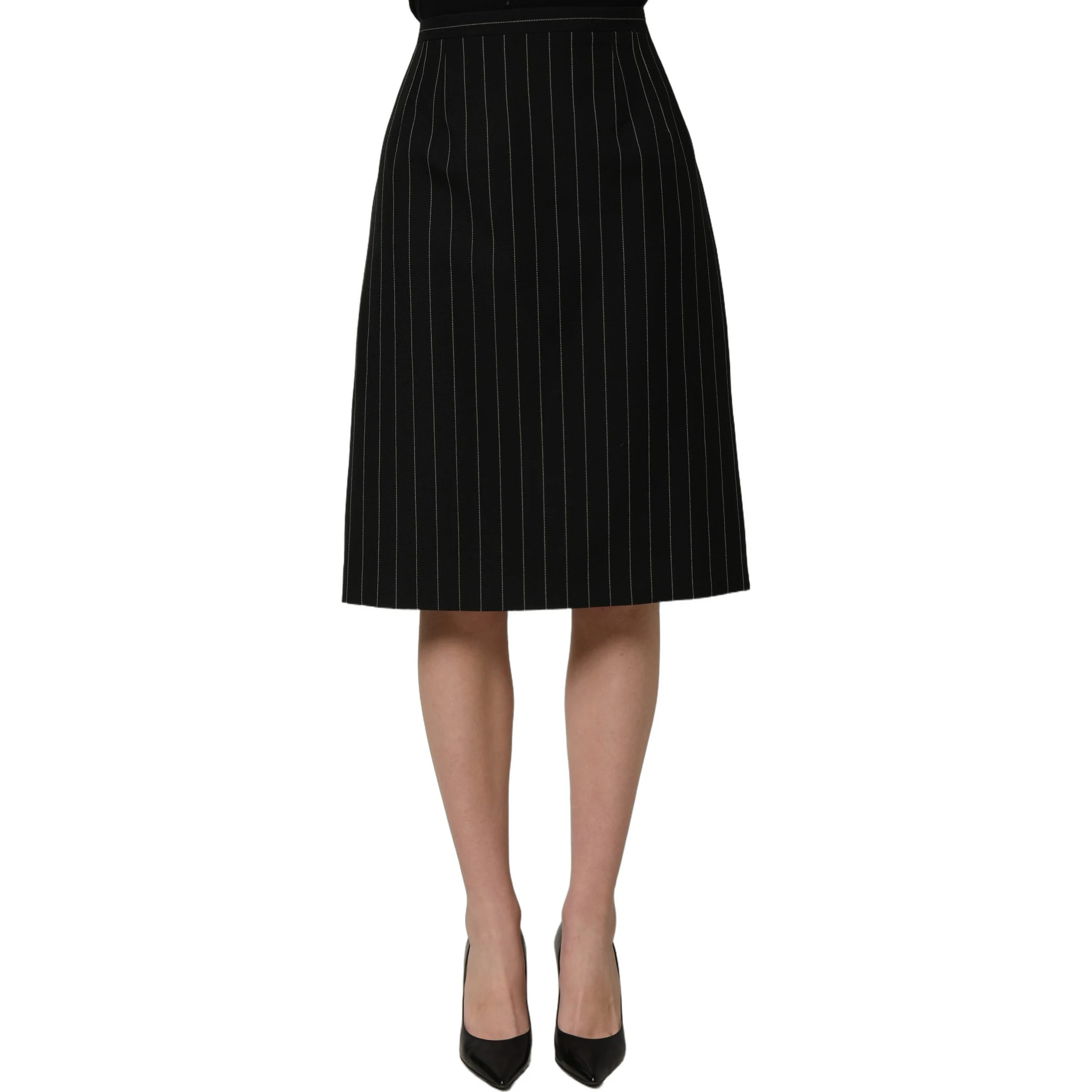 Black Pinstriped HighWaist Pencil Cut Skirt