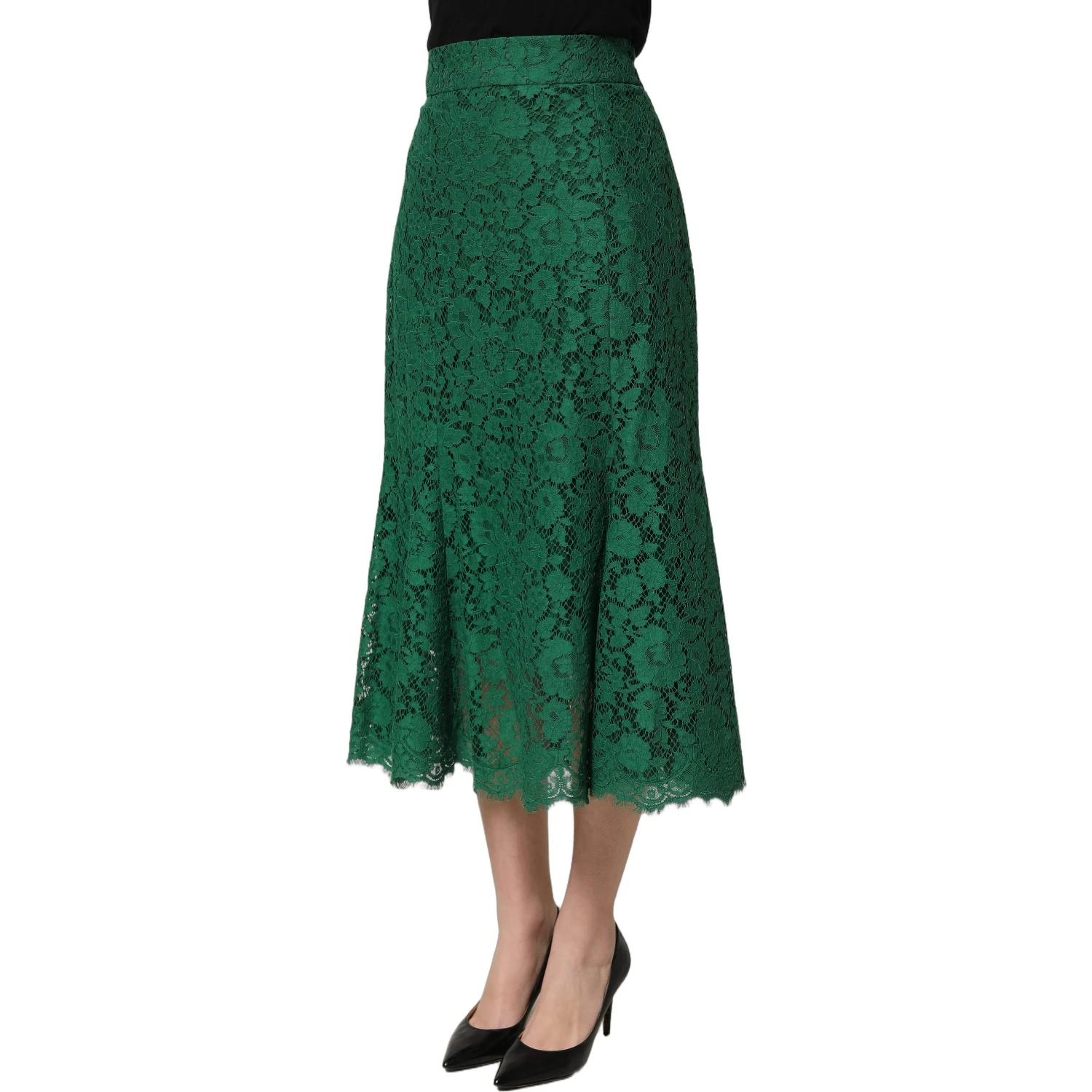 Green Lace High Waist Mermaid Midi Skirt
