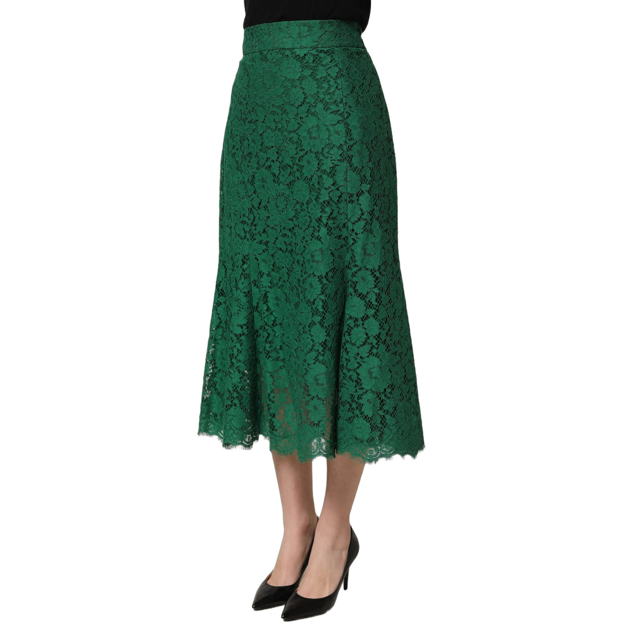 Green Lace High Waist Mermaid Midi Skirt