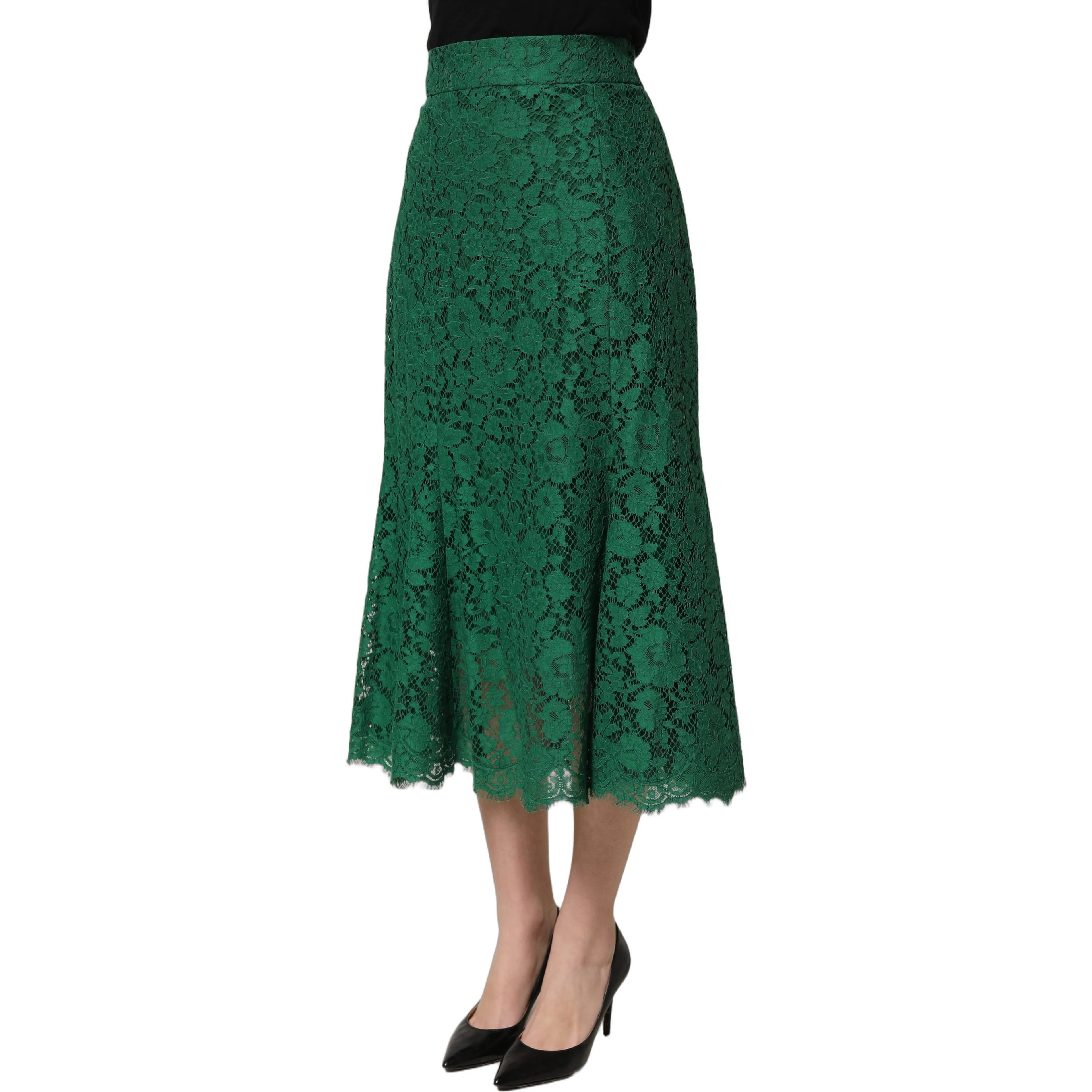 Green Lace High Waist Mermaid Midi Skirt