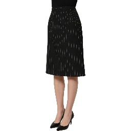 Black Pinstriped HighWaist Pencil Cut Skirt