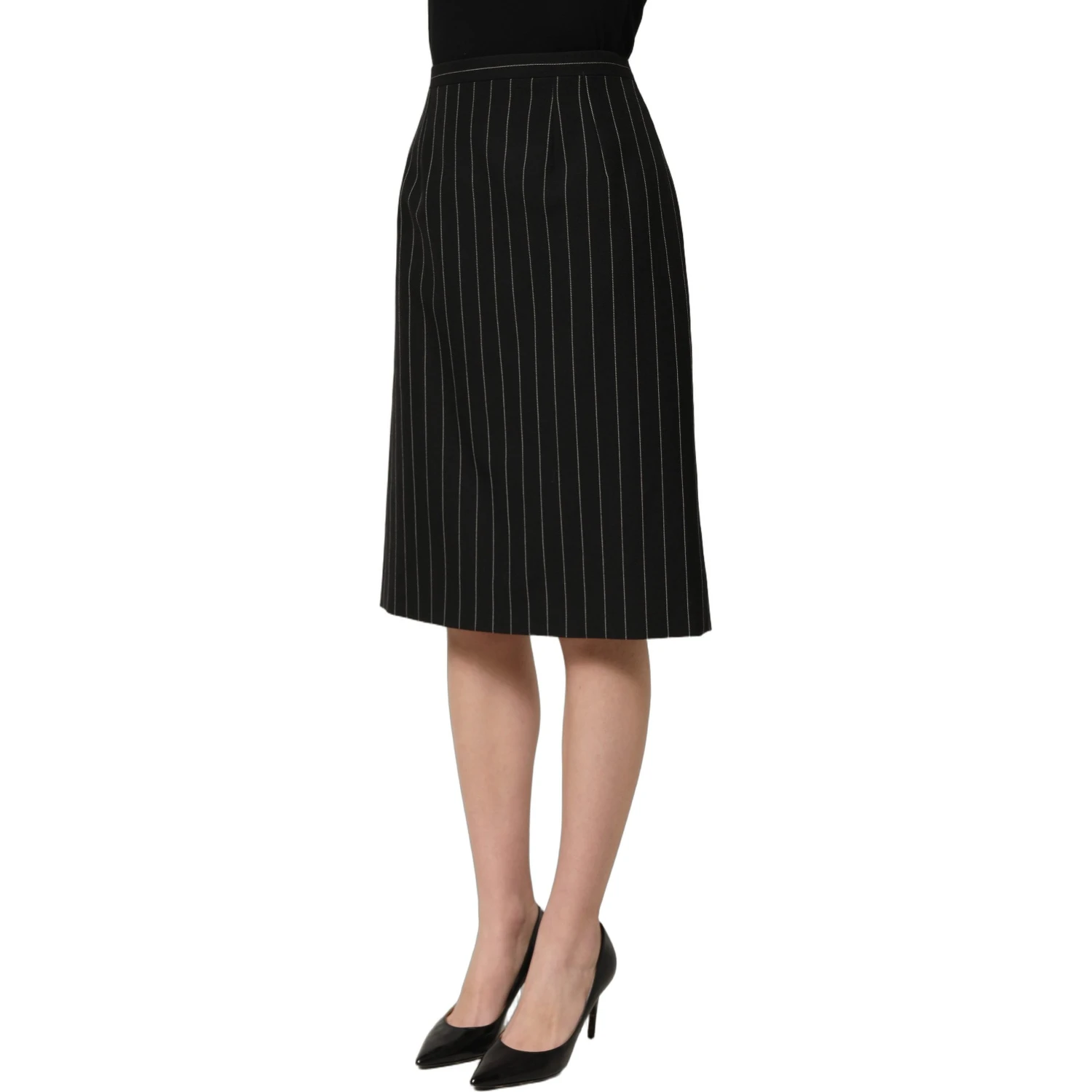 Black Pinstriped HighWaist Pencil Cut Skirt