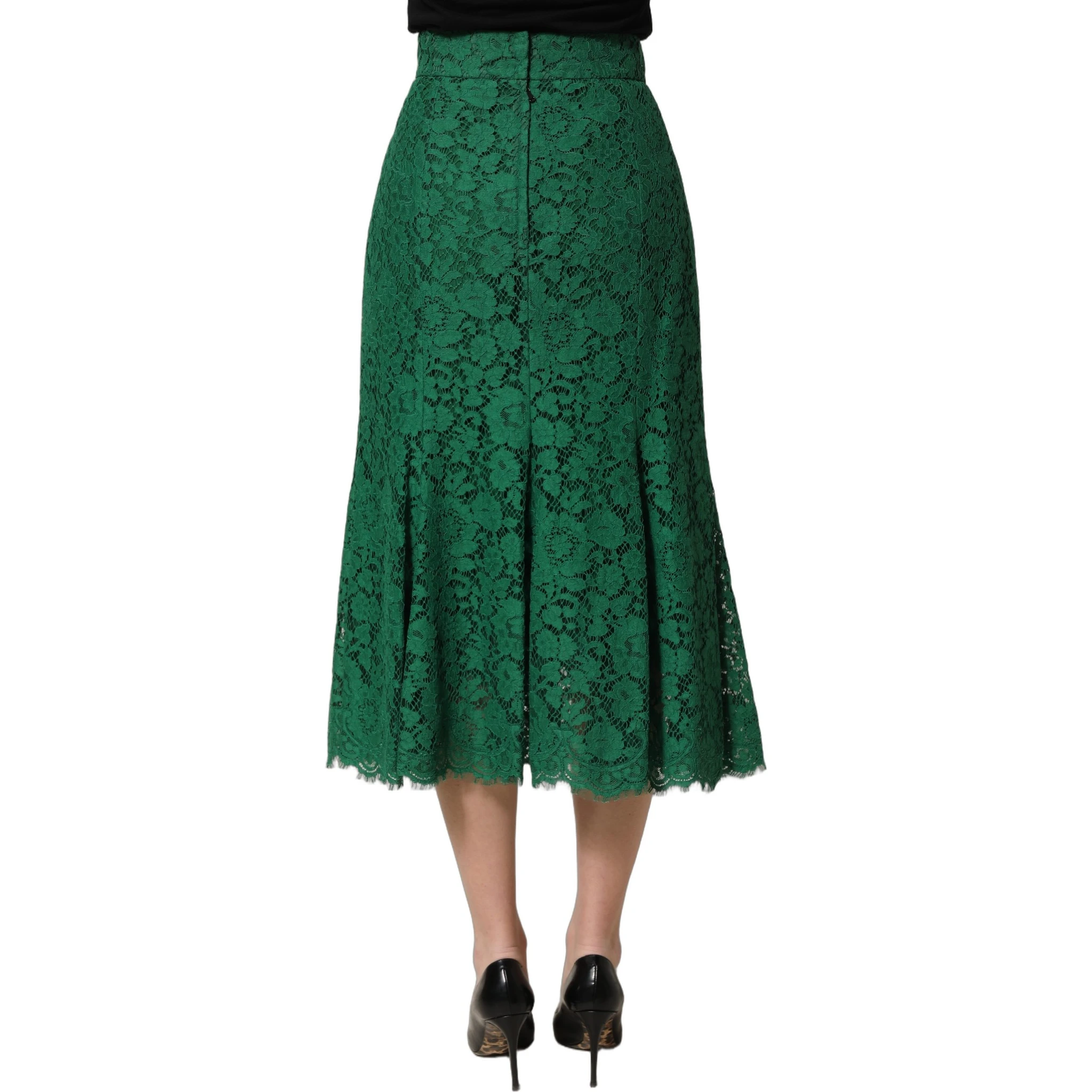 Green Lace High Waist Mermaid Midi Skirt
