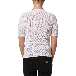 White Floral Lace Knit Fabric Short Sleeves Blouse Top