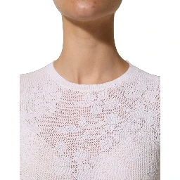 White Floral Lace Knit Fabric Short Sleeves Blouse Top