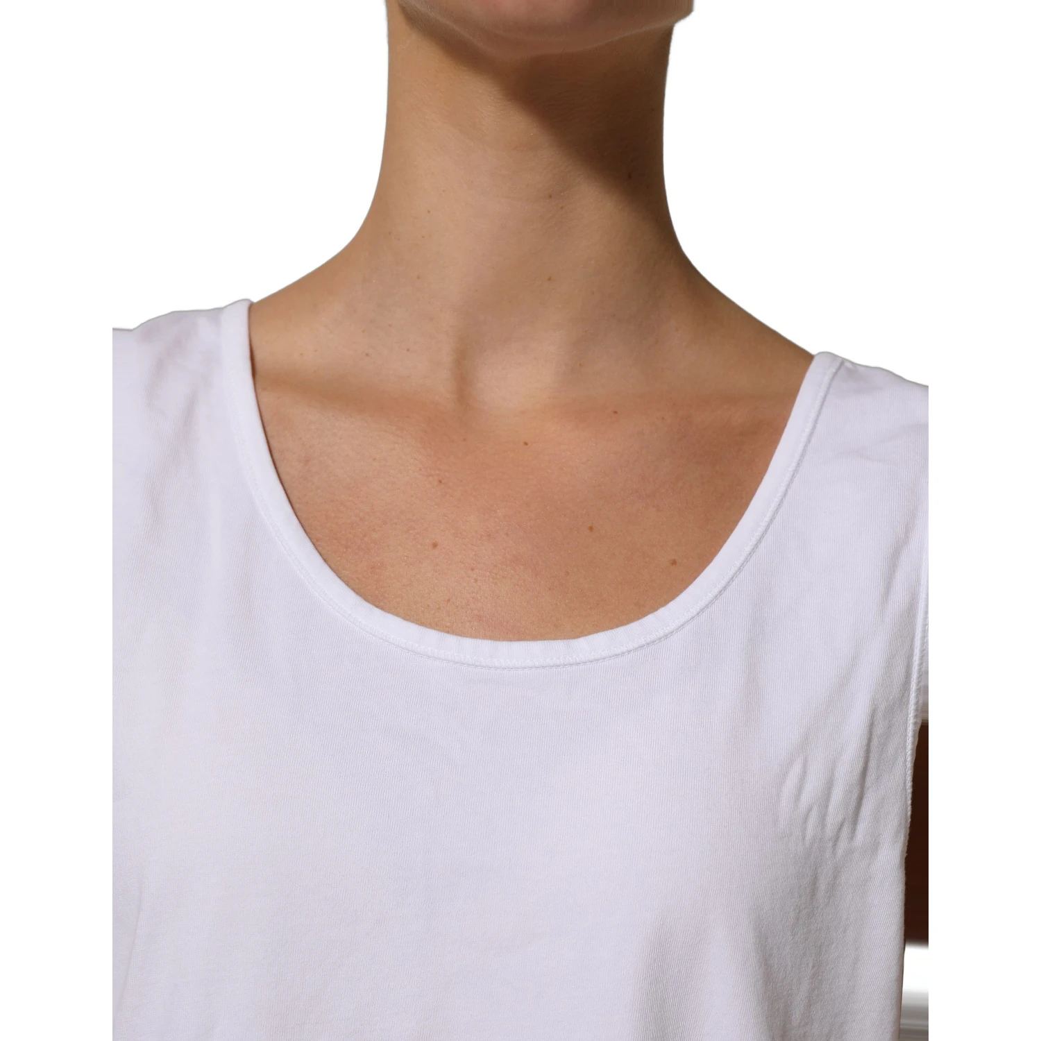 White Cotton Round Neck Sleeveless Tank Top
