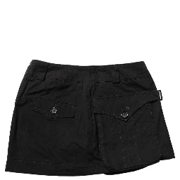 Black Cotton Mid Waist A-line Mini Skirt