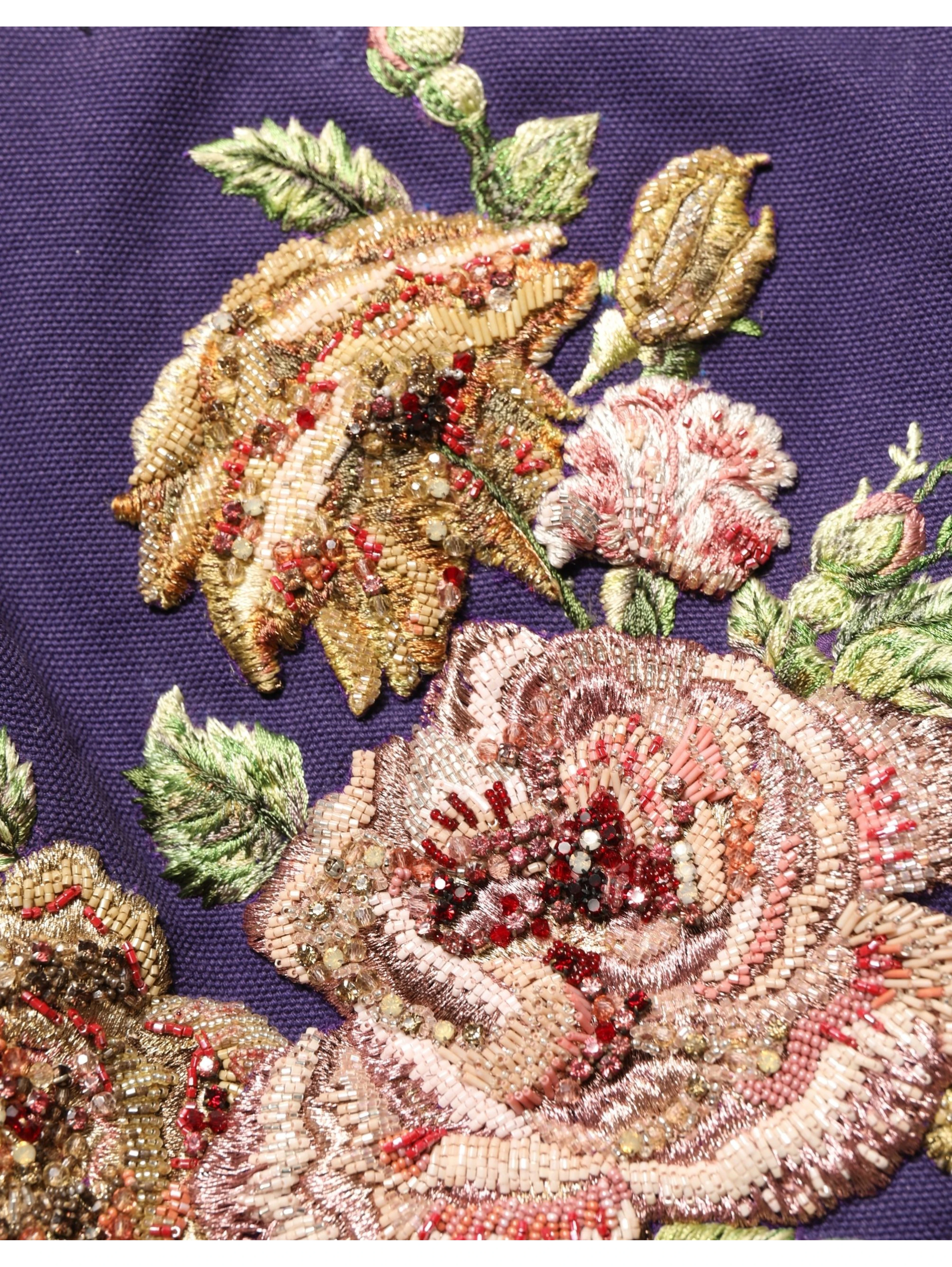 Purple Floral Embellsihed MidWaist Mini Skirt