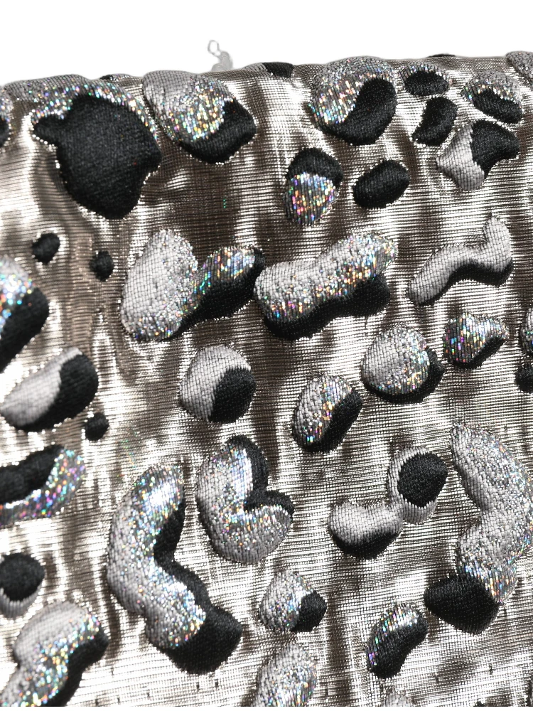 Silver Leopard Jacquard Mid Waist Mini Skirt