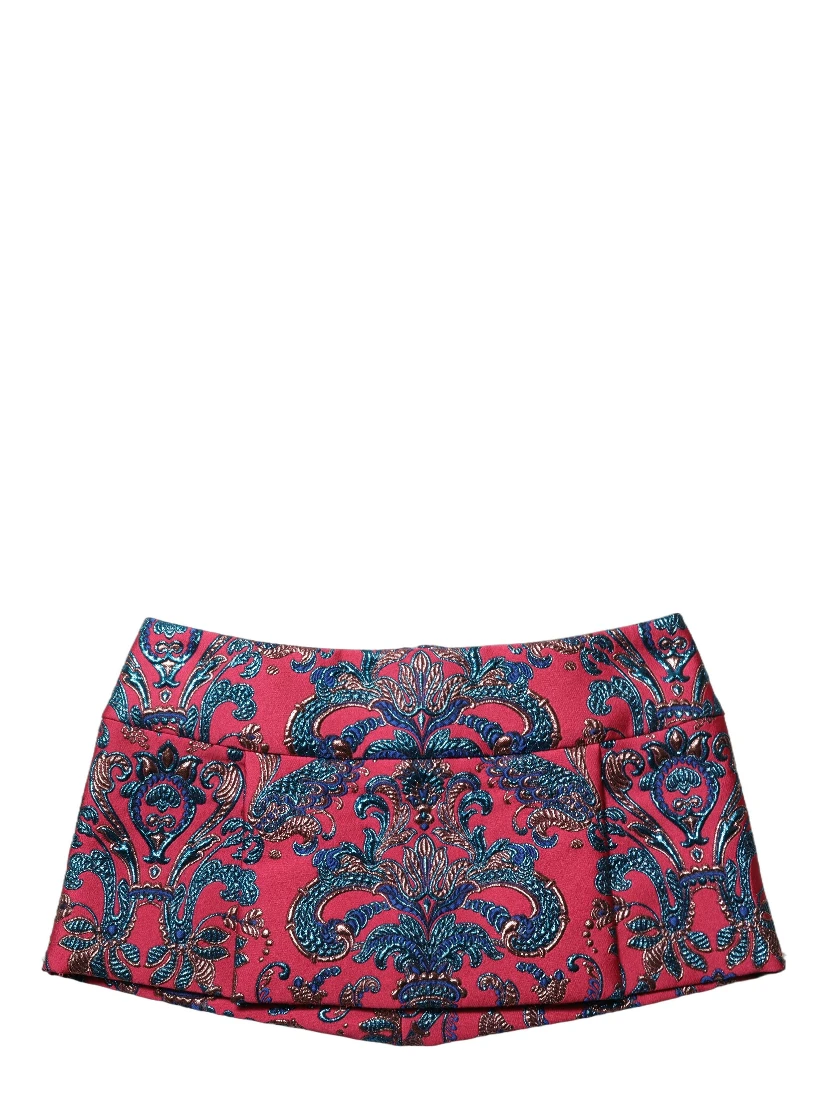 Multicolor Floral Jacquard MidWaist Mini Skirt