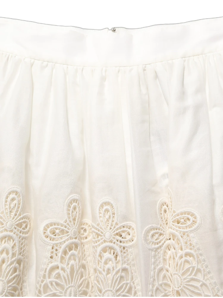 White Floral Embroidered A-line Mini Skirt