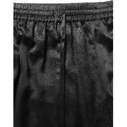 Black Lace Trimmed Satin Side Slit Skirt
