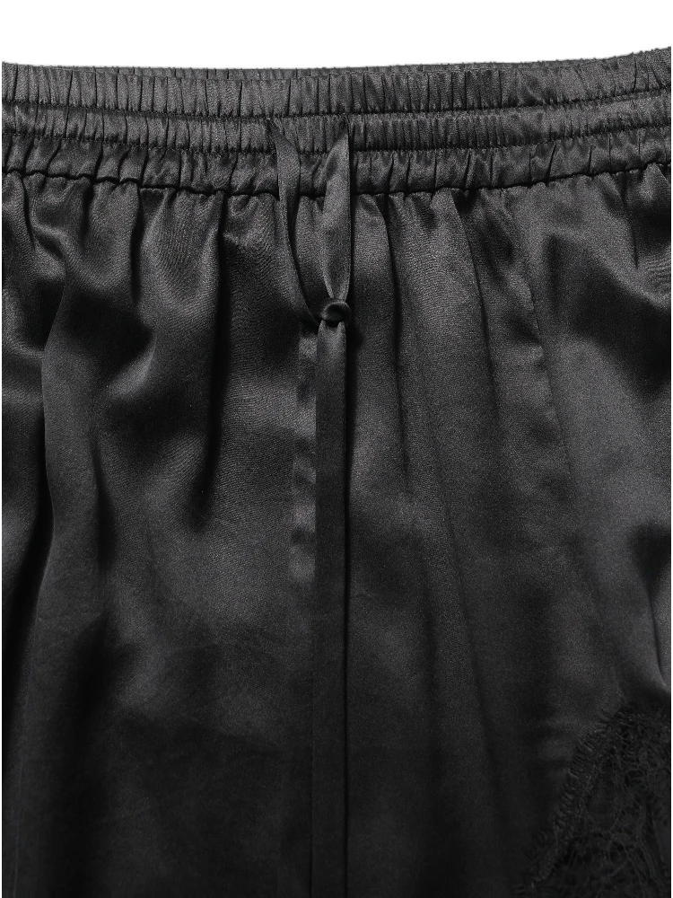 Black Lace Trimmed Satin Side Slit Skirt