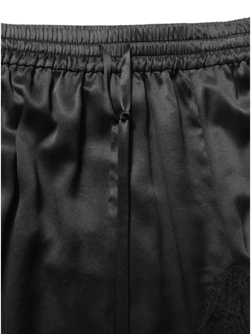 Black Lace Trimmed Satin Side Slit Skirt
