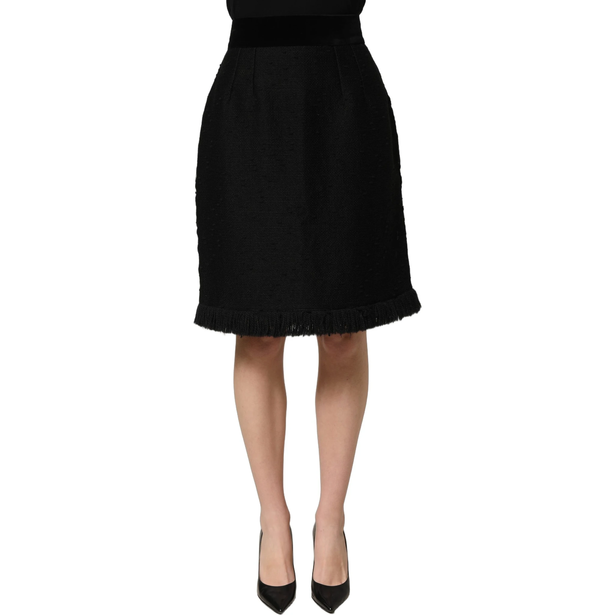 Black High Waist Pencil Cut Knee Length Skirt