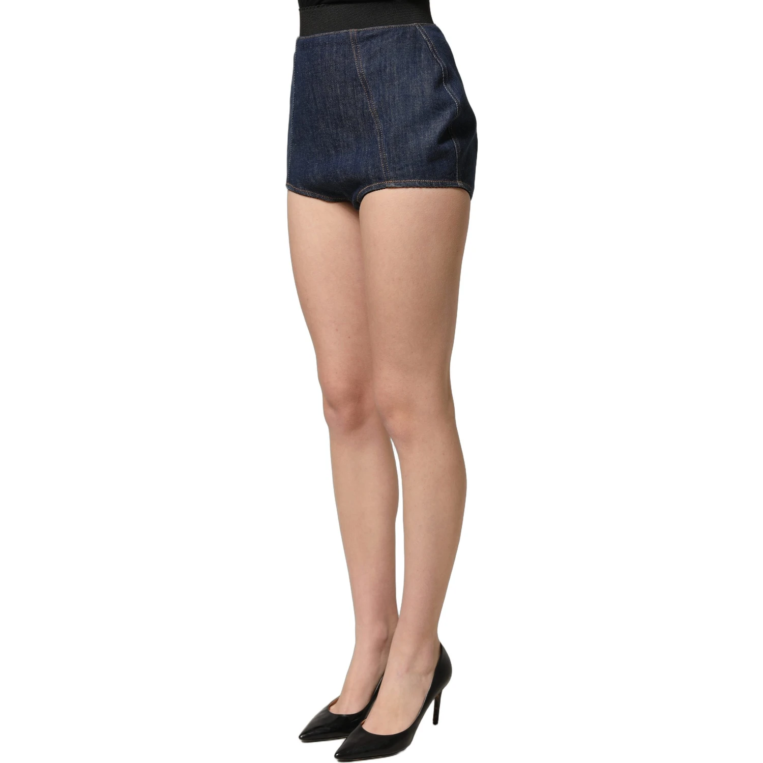Blue Cotton High Waist Denim Hotpants Shorts