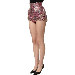 Pink Floral HighWaist Jacquard Hotpants Shorts