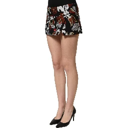 Black Floral Jacquard Mid Waist Mini Skirt