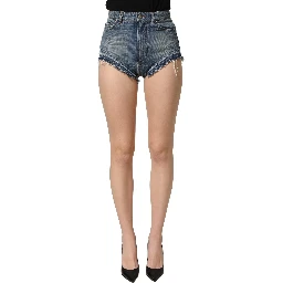 Blue Cotton High Waist Denim Hotpants Shorts
