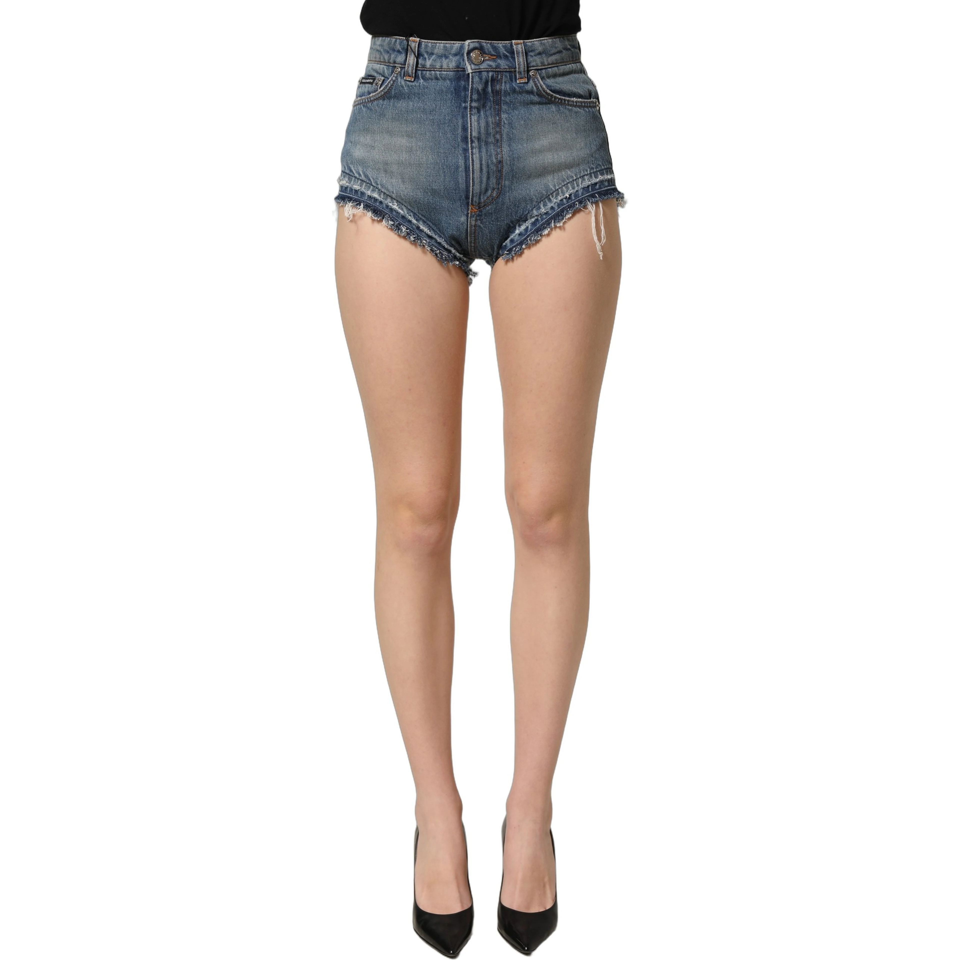 Blue Cotton High Waist Denim Hotpants Shorts