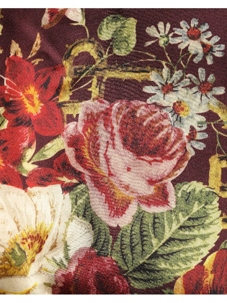 Burgundy Floral HighWaist A-line Mini Skirt