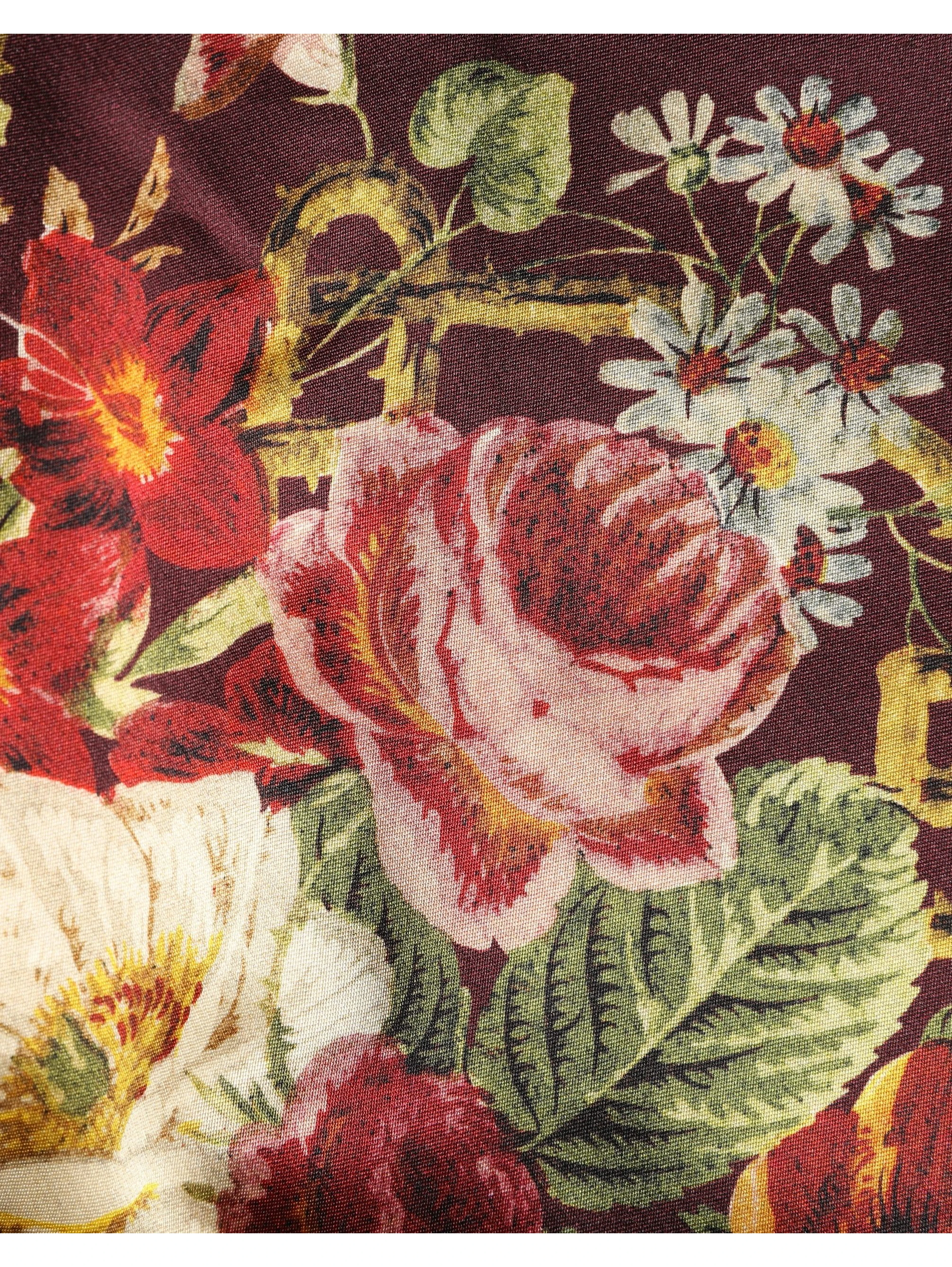Burgundy Floral HighWaist A-line Mini Skirt