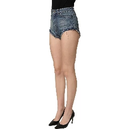 Blue Cotton High Waist Denim Hotpants Shorts