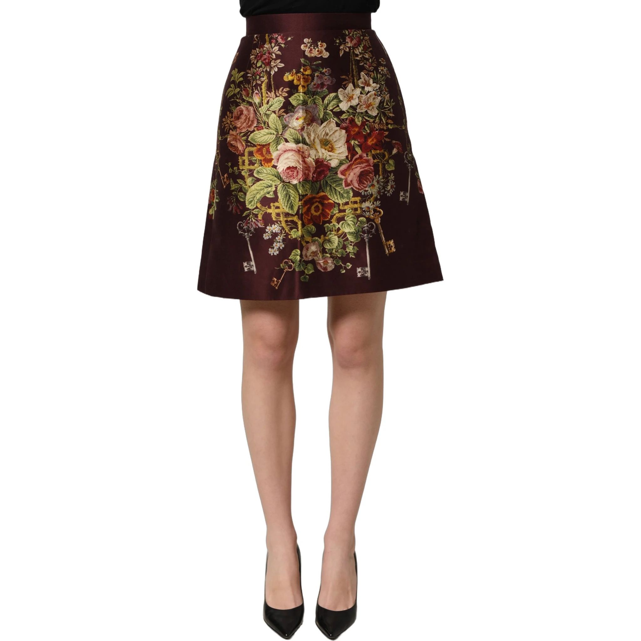 Burgundy Floral HighWaist A-line Mini Skirt