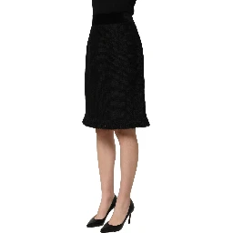 Black High Waist Pencil Cut Knee Length Skirt
