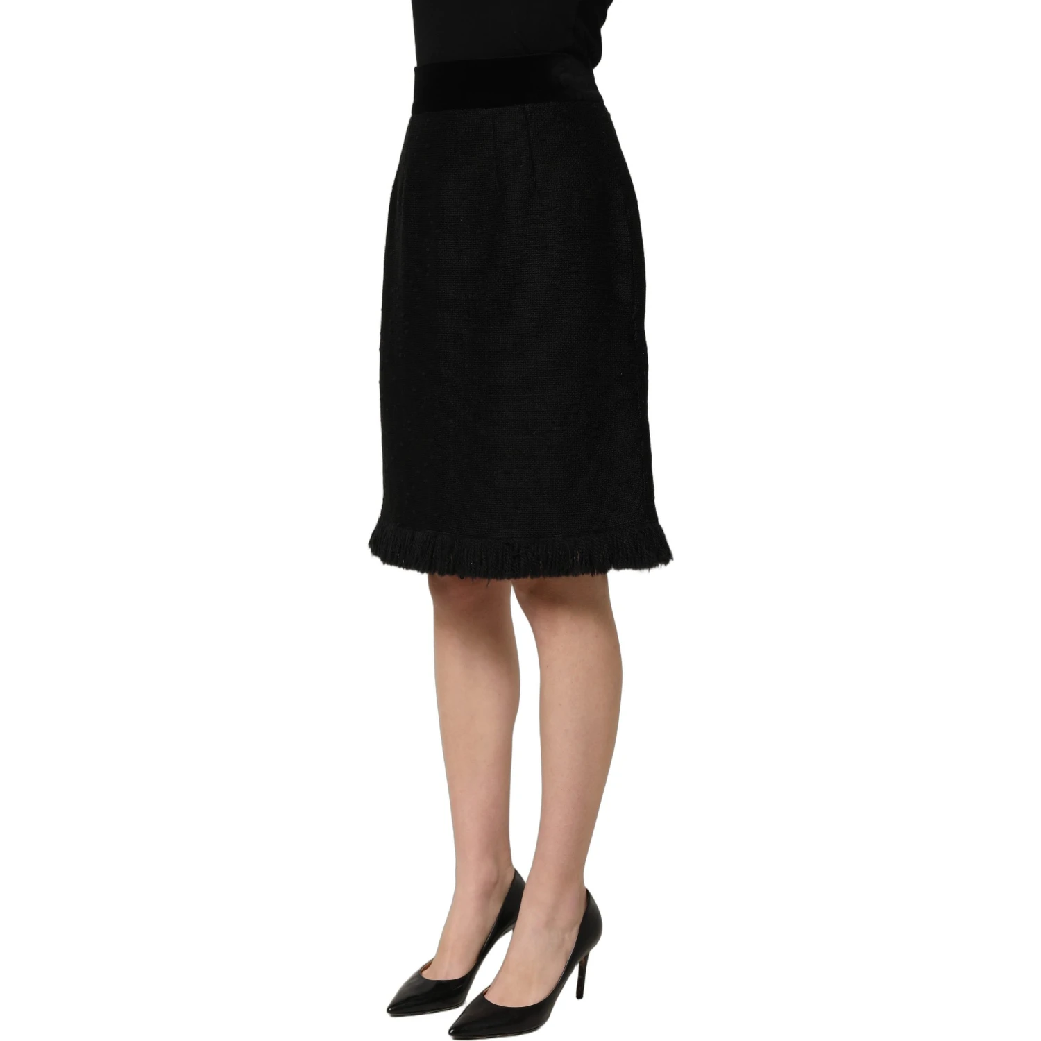 Black High Waist Pencil Cut Knee Length Skirt