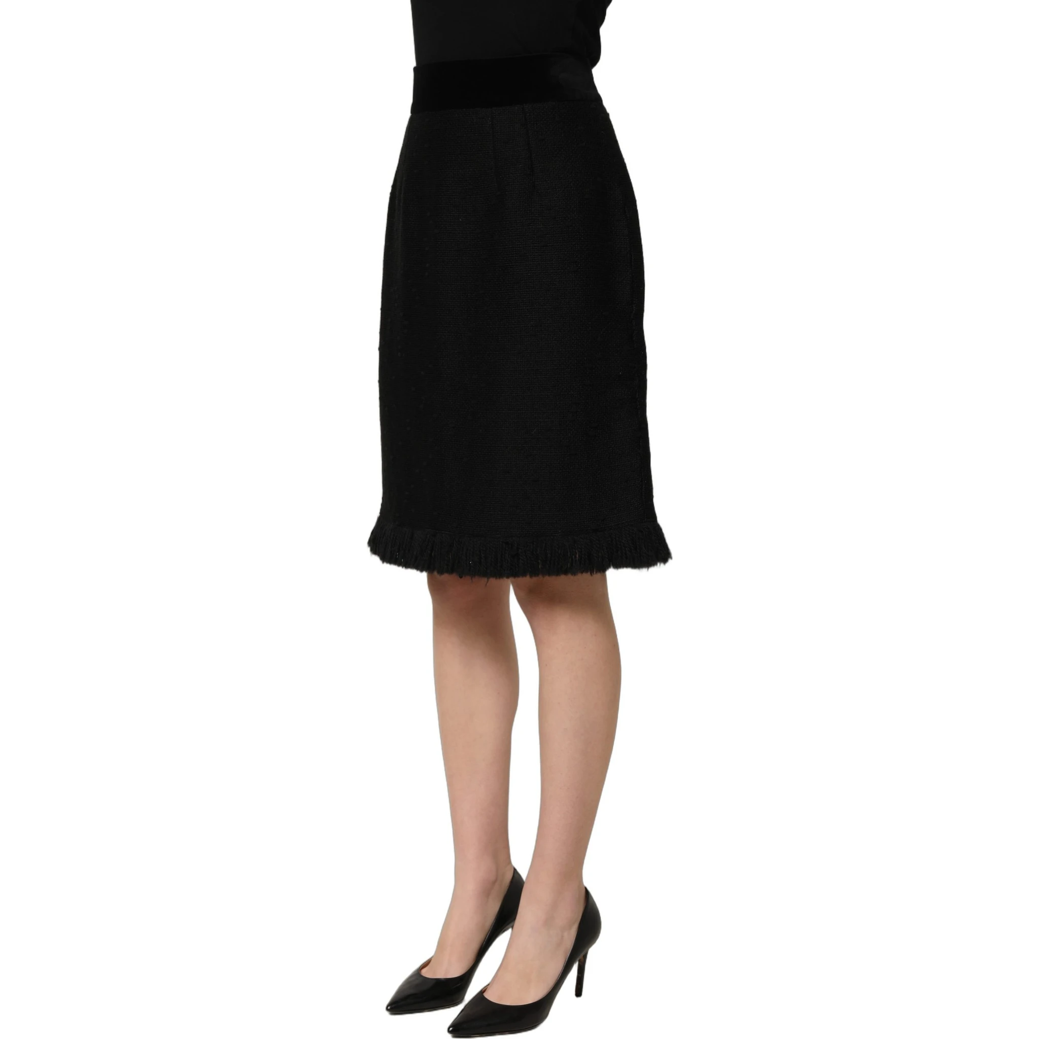 Black High Waist Pencil Cut Knee Length Skirt