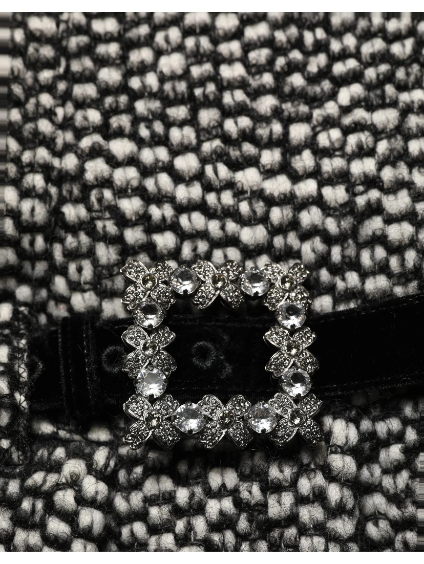 Black White Tweed High Waist Pleated Skirt