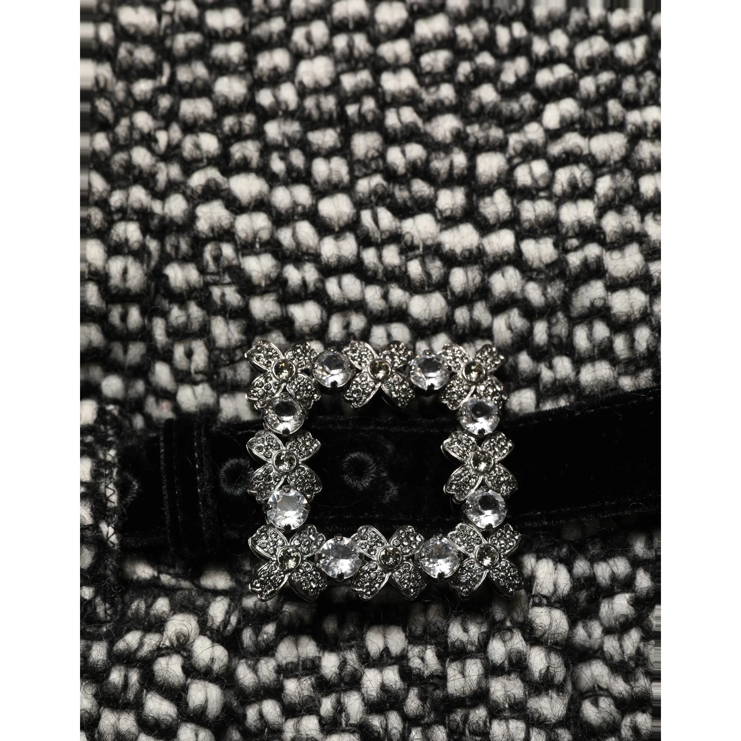 Black White Tweed High Waist Pleated Skirt