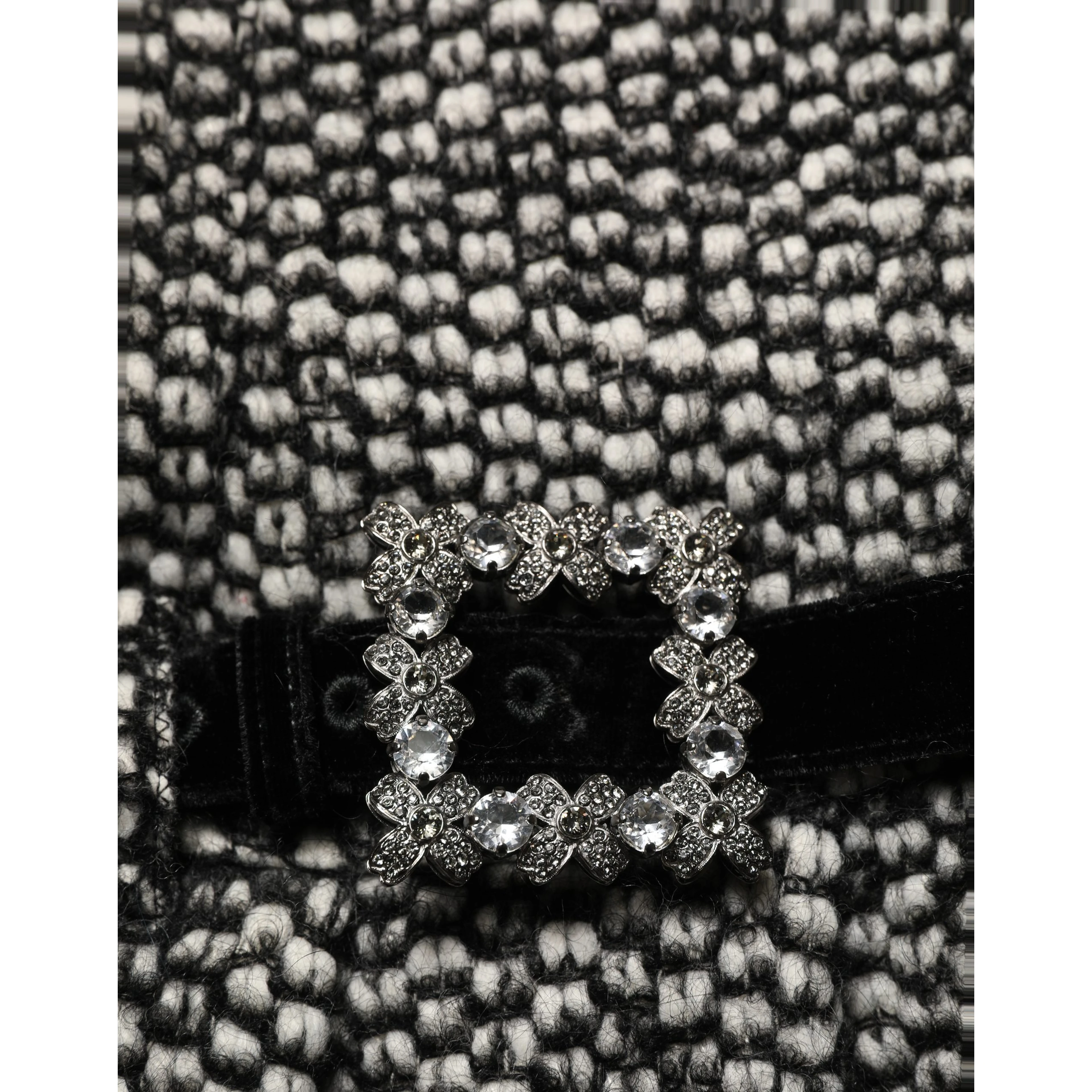 Black White Tweed High Waist Pleated Skirt