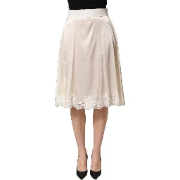 Off White Lace Trimmed Satin High Waist Skirt