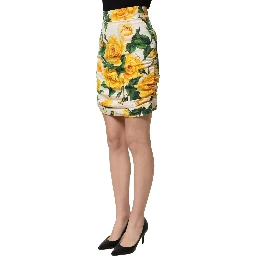 White Rose Print HighWaist Sheath Mini Skirt