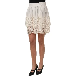 White Floral Embroidered A-line Mini Skirt