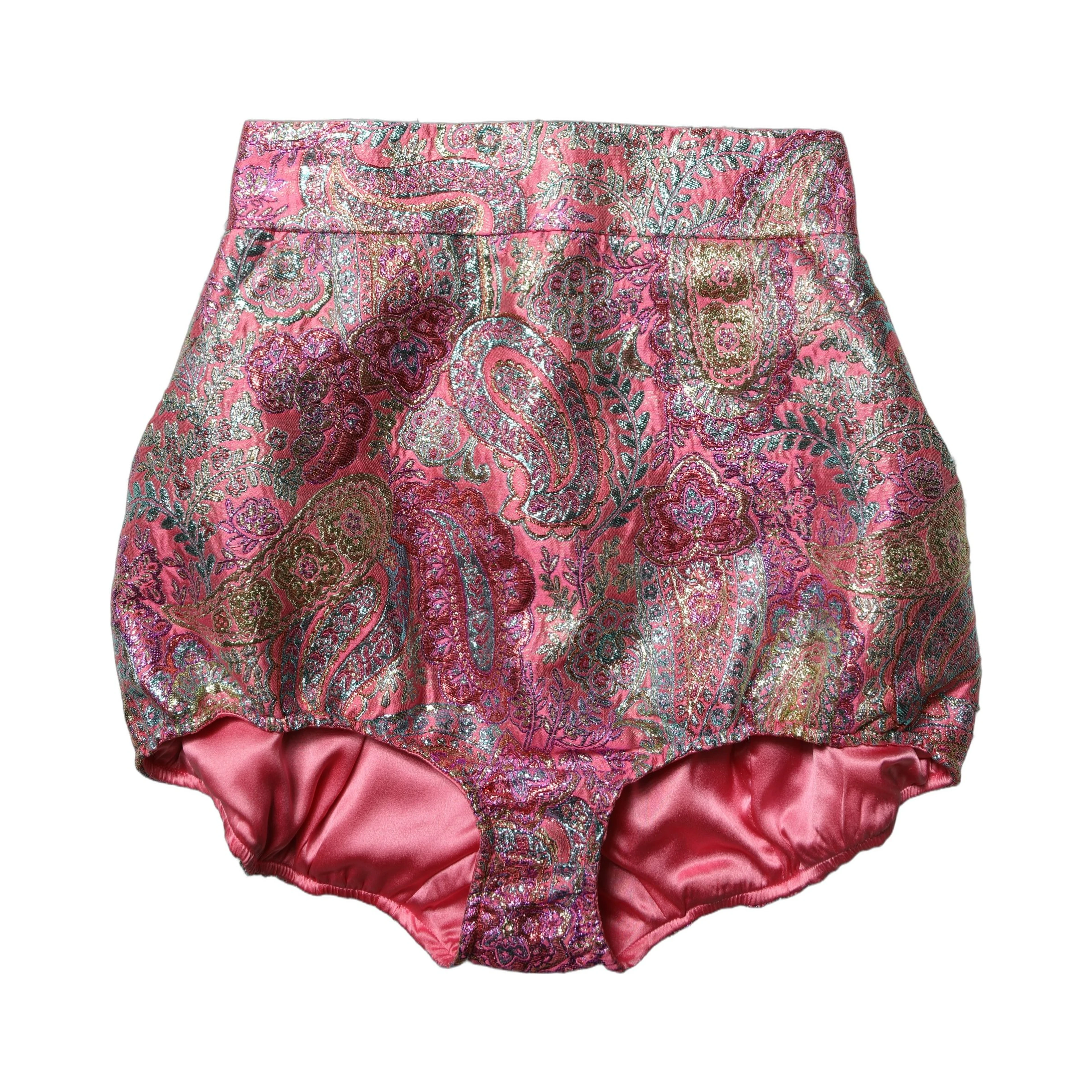 Pink Floral HighWaist Jacquard Hotpants Shorts