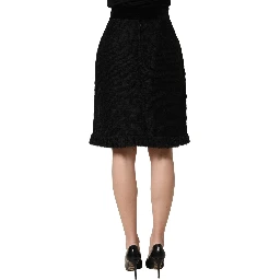 Black High Waist Pencil Cut Knee Length Skirt