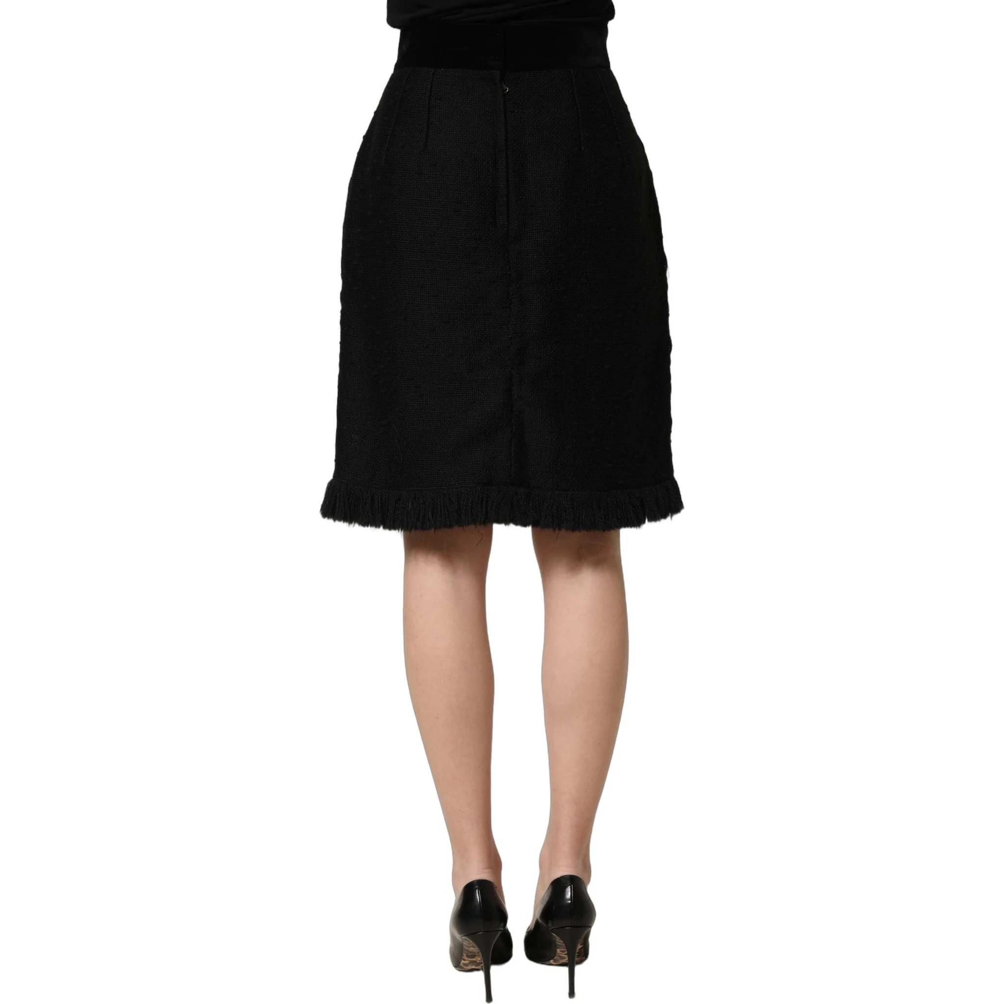 Black High Waist Pencil Cut Knee Length Skirt
