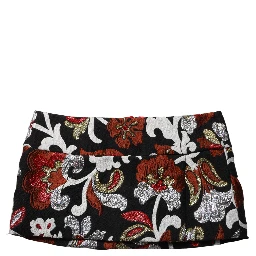 Black Floral Jacquard Mid Waist Mini Skirt