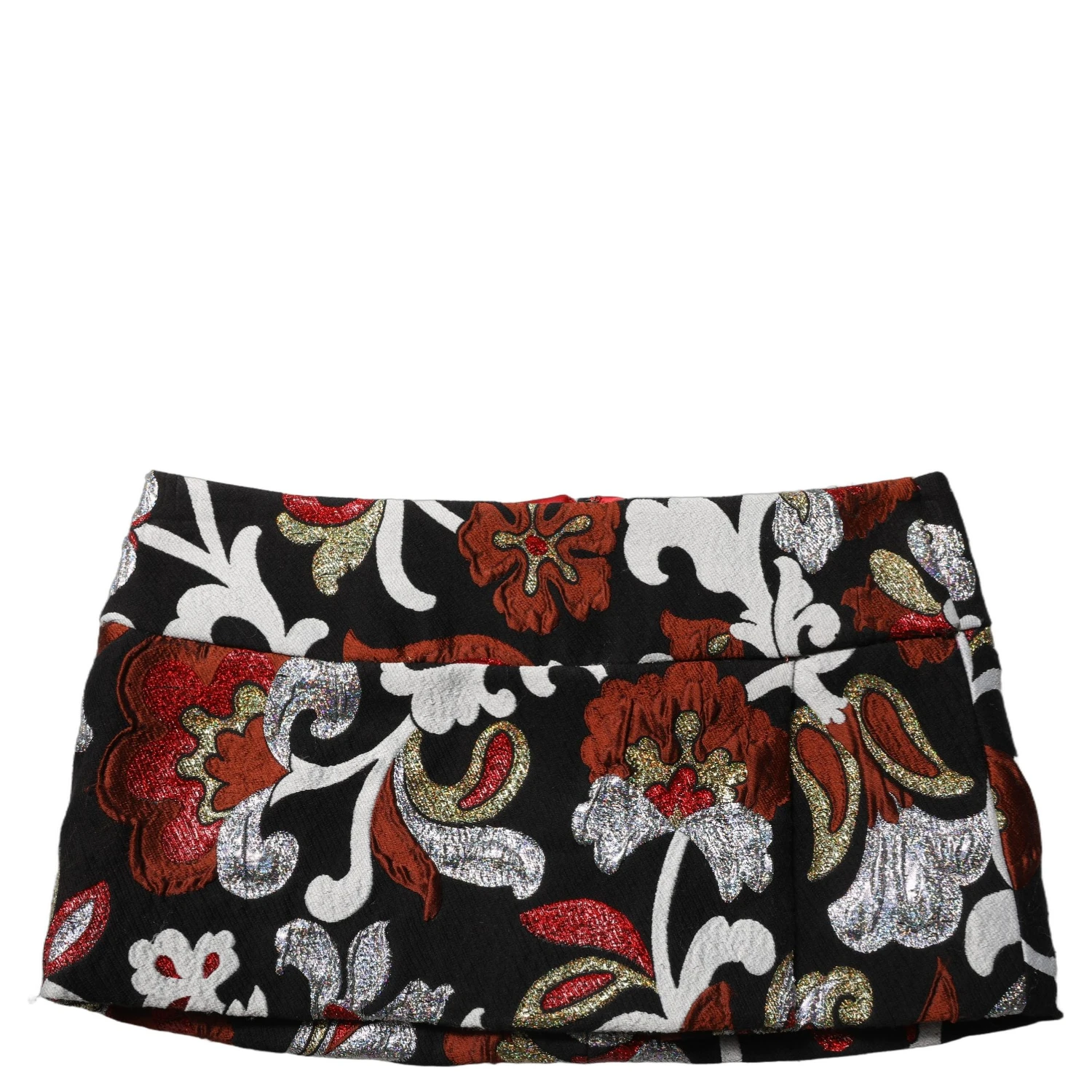 Black Floral Jacquard Mid Waist Mini Skirt