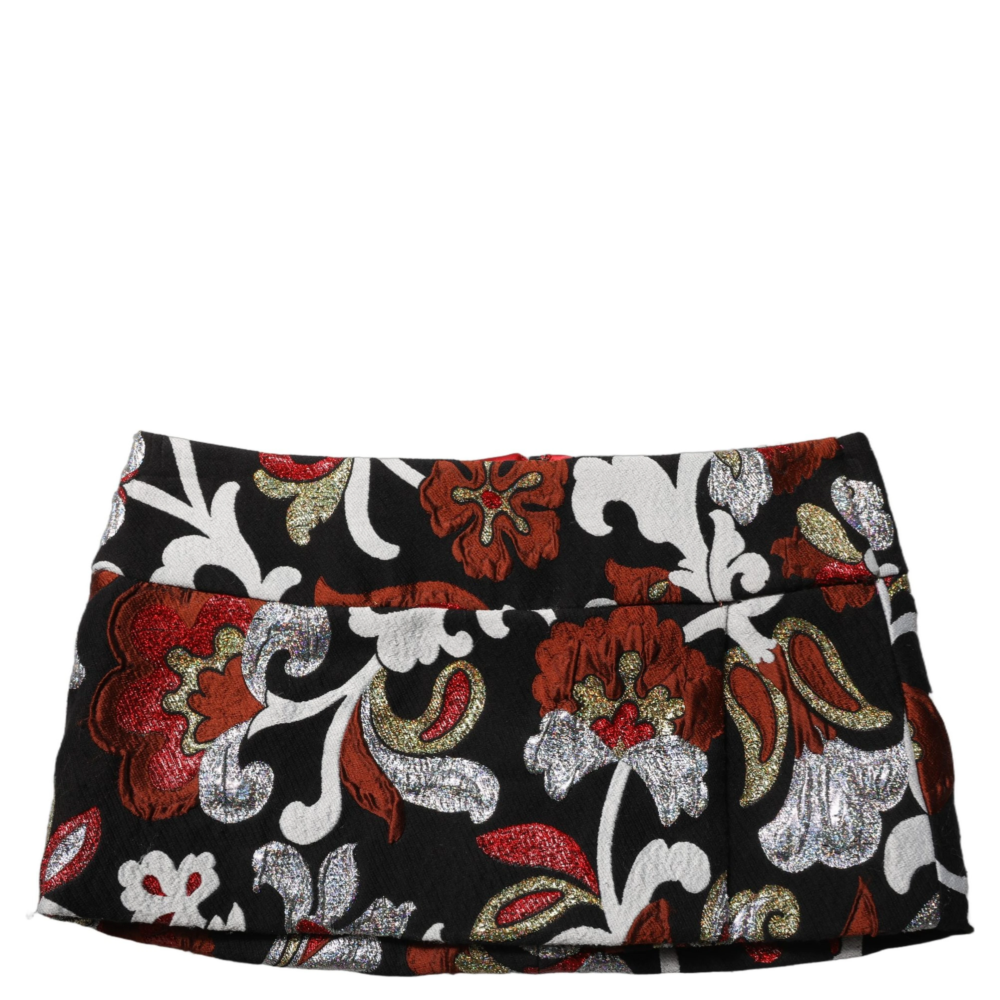 Black Floral Jacquard Mid Waist Mini Skirt