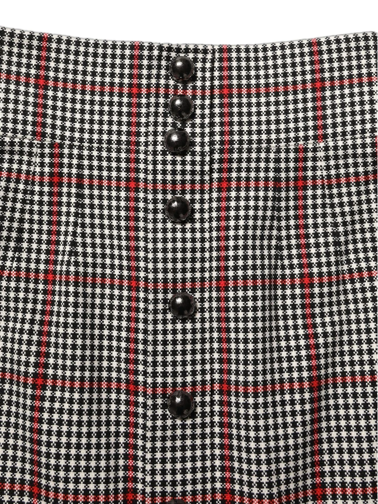 Gray Checkered High Waist A-line Mini Skirt