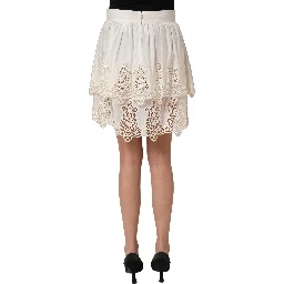 White Floral Embroidered A-line Mini Skirt
