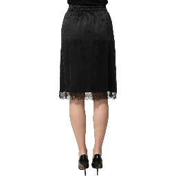 Black Lace Trimmed Satin Side Slit Skirt