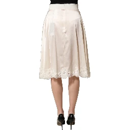 Off White Lace Trimmed Satin High Waist Skirt