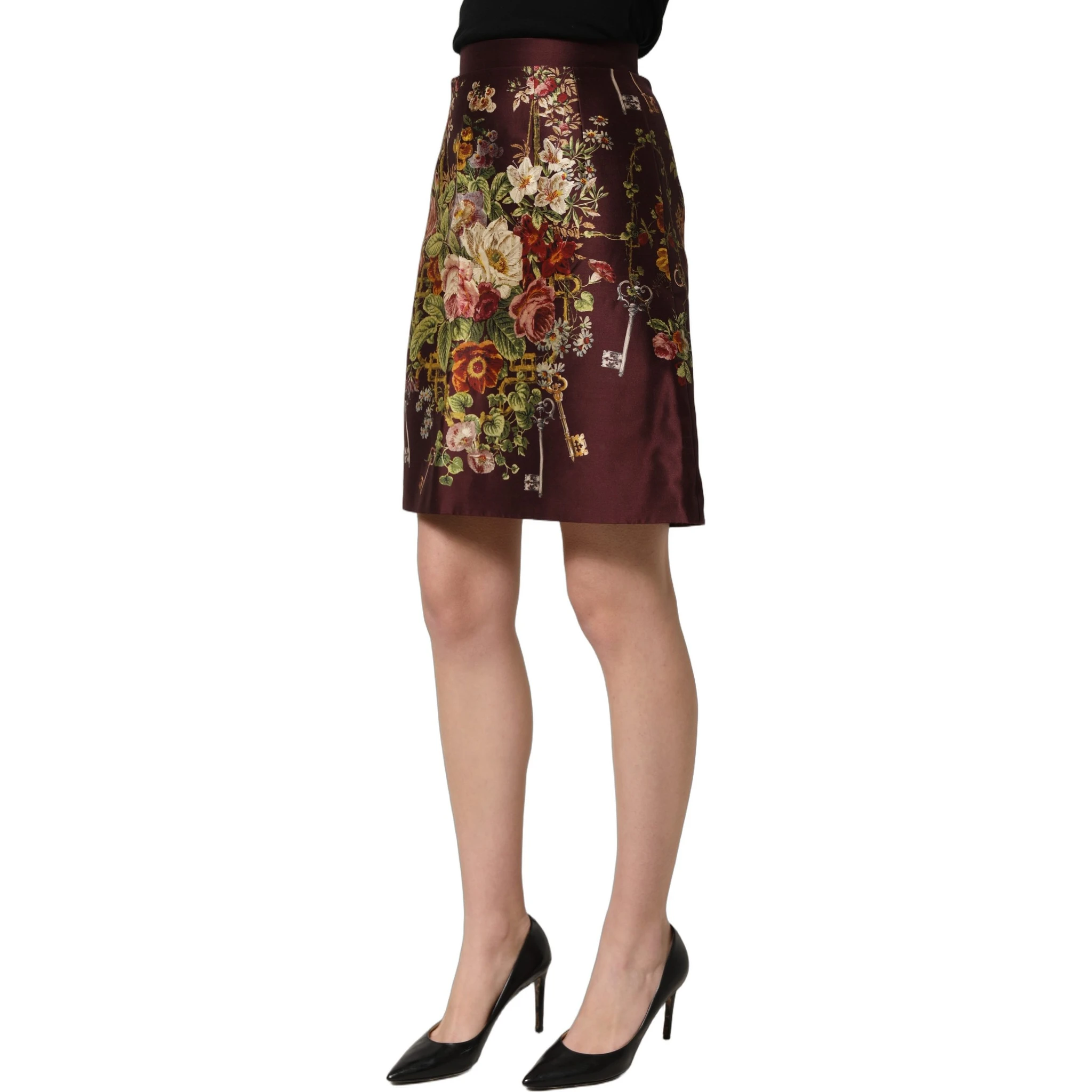 Burgundy Floral HighWaist A-line Mini Skirt